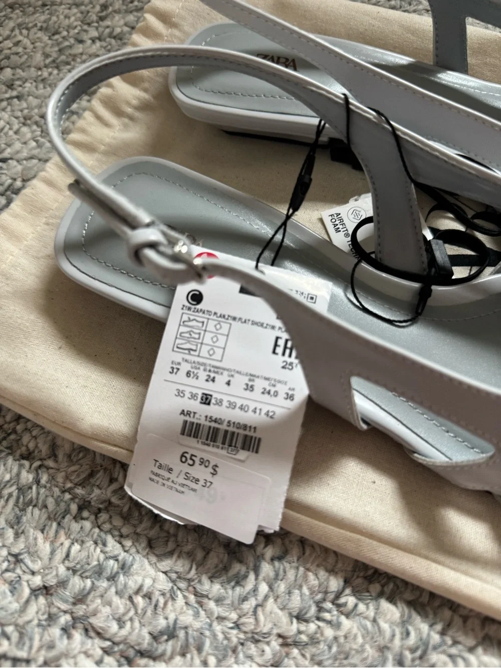 New with Tags Zara Women Pointed Slingback Heels Flats Pastel Light Blue Size 37 - Picture 8 of 9